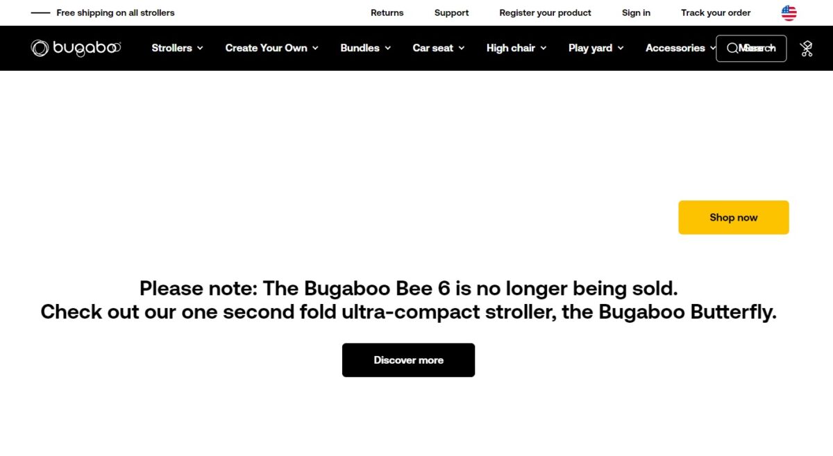 海外公式サイトで発表された「バガブー ビー6はもうは販売されません」のアナウンス